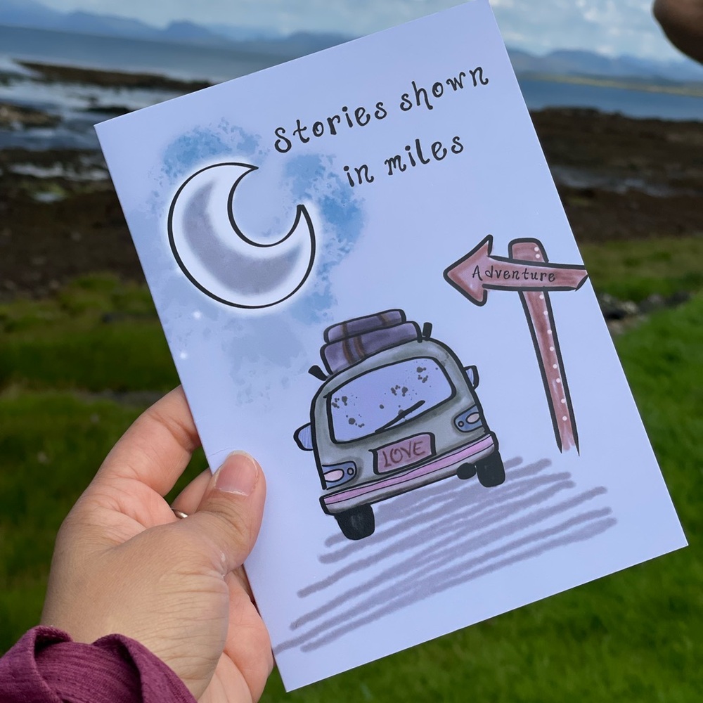 Adventure Greeting Card with Moon and Car Design